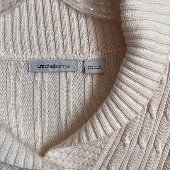 Liz Claiborne Cream Cable Knit Sweater Size Large 100% Cotton - Picture 2 of 8